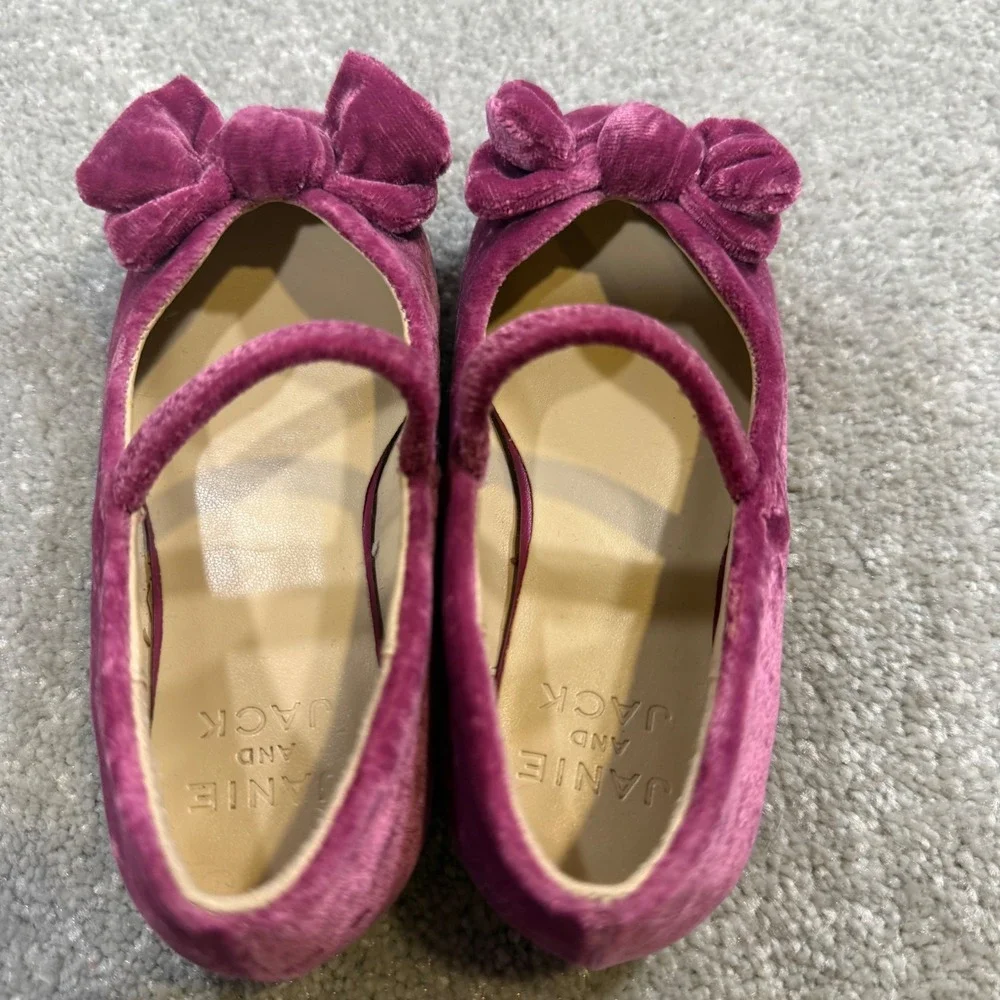 Janie and Jack Velvet Bow Mary Jane Flats Ballet Berry Pink Size 7 Wedding Guest